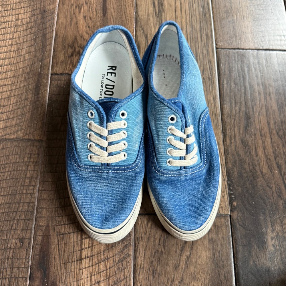 RE/DONE 70s Low Top Skate Sneakers Blue Canvas Denim Faded‎ Lace Up Shoes EU 40
